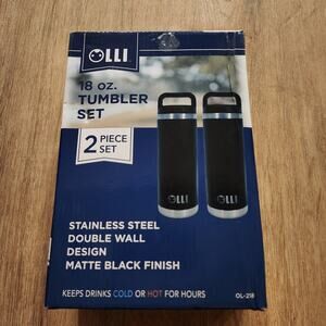 Olli Tumbler Set of 2 Insulated Stainless Steel 18oz Double Wall Matte Black New